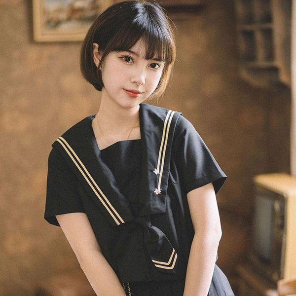 jk uniform shirt summer japanese version of the dark night meteor skirt orthodox sailor suit college style pleated tshirt women's t-shi, White 
jk uniform shirt summer japanese version of the dark night meteor skirt orthodox sailor suit college style pleated tshirt women's t-shi, White