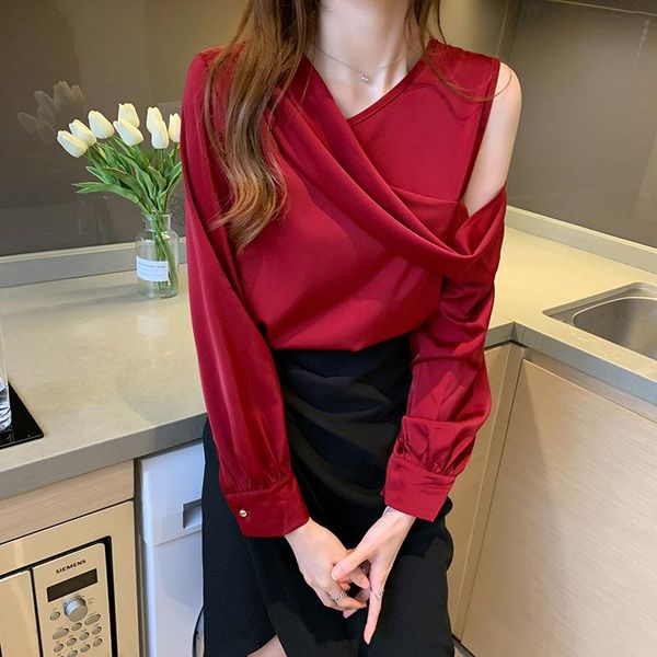 women's t-shirt design sense off the shoulder satin shirt 2021 temperament loose long sleeve elegant blouse women v-neck slim chiffon o, White
women's t-shirt design sense off the shoulder satin shirt 2021 temperament loose long sleeve elegant blouse women v-neck slim chiffon o, White