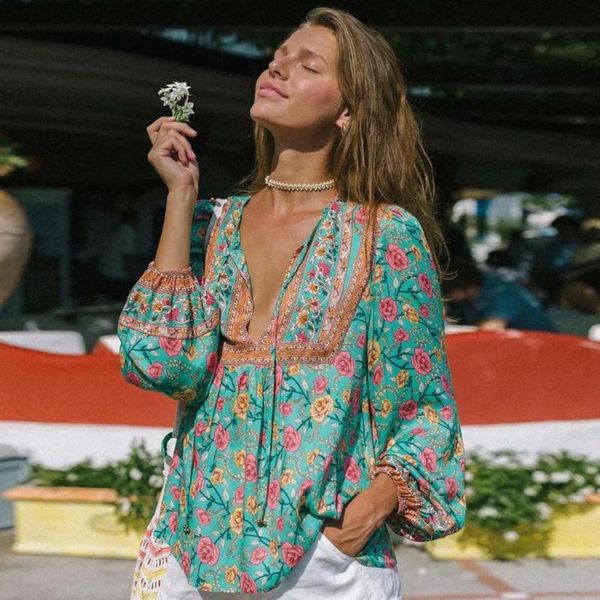 women's blouses & shirts floral print bohemian shirt women v neck long sleeve loose beach blouse ladies vintage chic hippie boho mujer, White
women's blouses & shirts floral print bohemian shirt women v neck long sleeve loose beach blouse ladies vintage chic hippie boho mujer, White