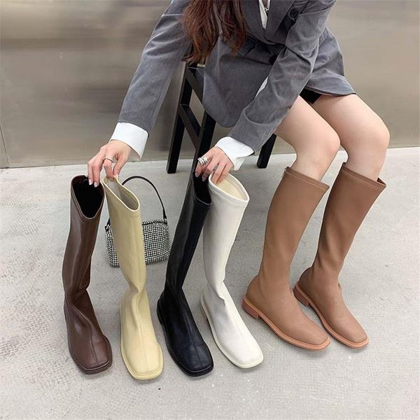 boots monmoira square toe stretch pu long knee women 2021 med thick heel solid soft sole slim shoes, Black
boots monmoira square toe stretch pu long knee women 2021 med thick heel solid soft sole slim shoes, Black