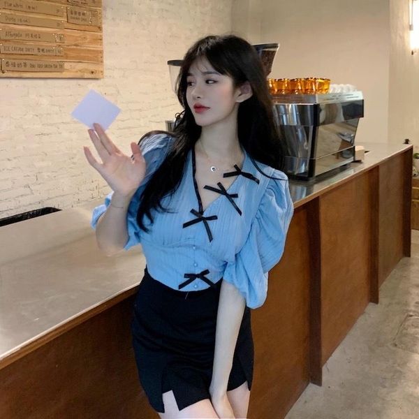 women's blouses & shirts fashion woman 2021 summer v-neck patchwork sweet short korean style puff sleeve chic ladies female pullovers, White
women's blouses & shirts fashion woman 2021 summer v-neck patchwork sweet short korean style puff sleeve chic ladies female pullovers, White