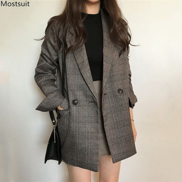 spring autumn women vintage plaid blazer long sleeve loose coat office lady korean jackets chaqueta 210518, White;black
spring autumn women vintage plaid blazer long sleeve loose coat office lady korean jackets chaqueta 210518, White;black