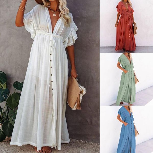 casual dresses backless ruffle sleeve dress women plain bohemian beach holiday maxi fashion button shirts draw string, Black;gray
casual dresses backless ruffle sleeve dress women plain bohemian beach holiday maxi fashion button shirts draw string, Black;gray