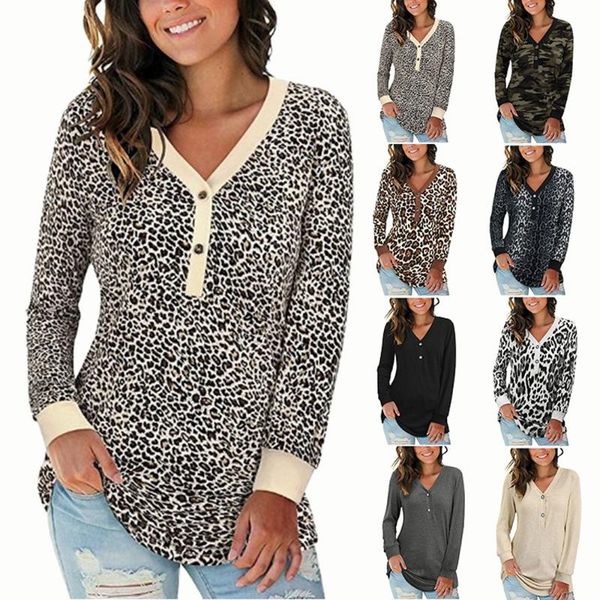 leopard print v-neck button printing splicing long-sleeved t-shirt casual spring autumn outdoor daily all-match ladies women's, White
leopard print v-neck button printing splicing long-sleeved t-shirt casual spring autumn outdoor daily all-match ladies women's, White