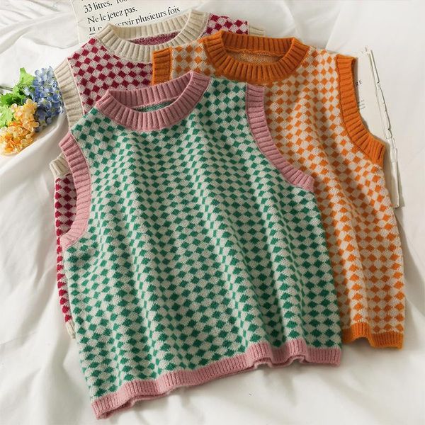 women's vests fresh tide chic panelled plaid sweater vest autumn 2021 sweet loose casual sleeveless jackets o neck elastic knitted, Black;white
women's vests fresh tide chic panelled plaid sweater vest autumn 2021 sweet loose casual sleeveless jackets o neck elastic knitted, Black;white