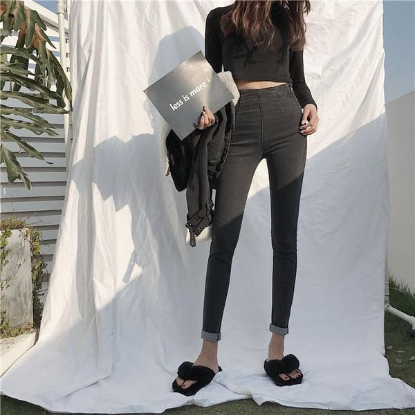 women's jeans spring korean washed retro distressed high waist legs slim black gray pencil pants, Blue
women's jeans spring korean washed retro distressed high waist legs slim black gray pencil pants, Blue