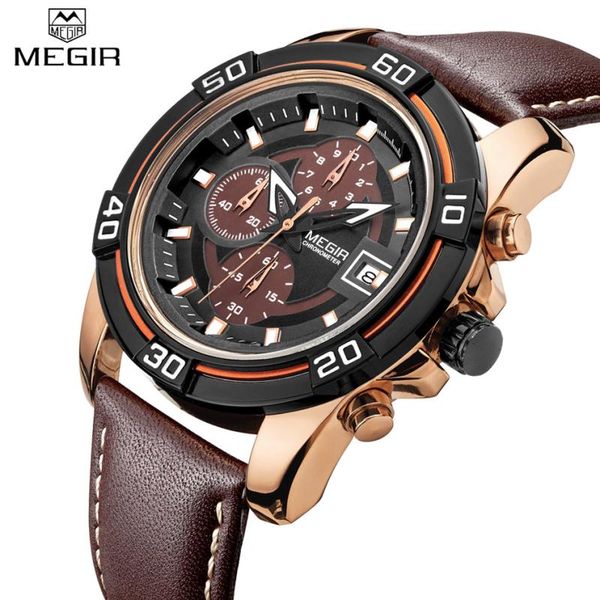 wristwatches watches men megir brand sports watch chronograph 6 quartz clock male leather strap military wrist relogio masculino, Slivery;brown
wristwatches watches men megir brand sports watch chronograph 6 quartz clock male leather strap military wrist relogio masculino, Slivery;brown
