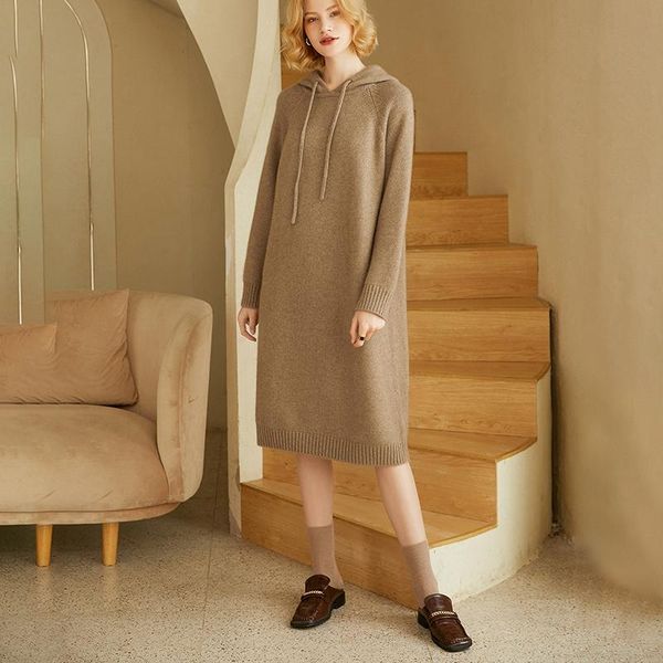 women's sweaters long hooded cashmere pullover 100% knitted loose dress for ladies, White;black
women's sweaters long hooded cashmere pullover 100% knitted loose dress for ladies, White;black