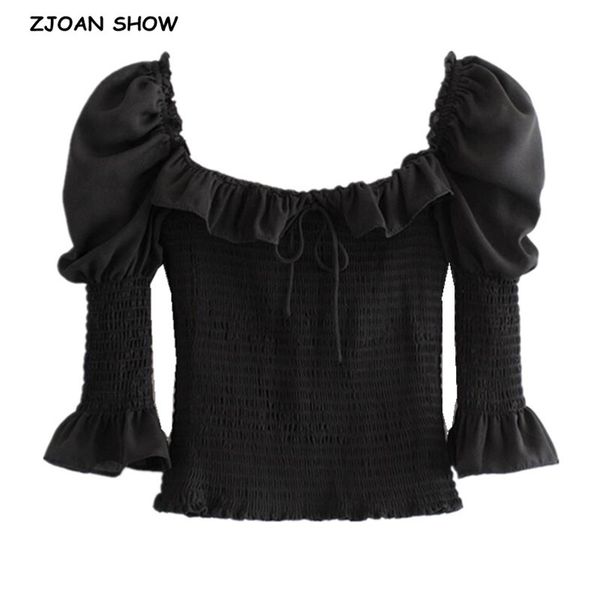 women's blouses & shirts vintage france black crop shirt women wood ears square neck elastic ruched body slim fit blouse half, White
women's blouses & shirts vintage france black crop shirt women wood ears square neck elastic ruched body slim fit blouse half, White