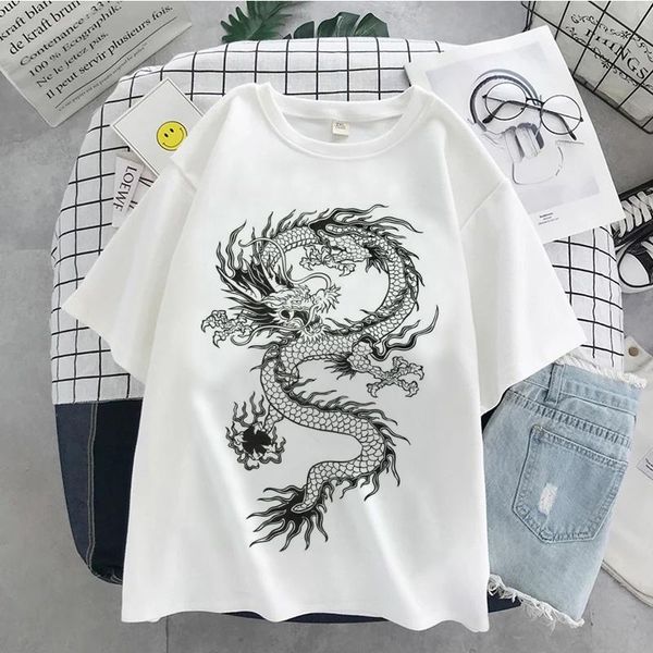 women's t-shirt summer 90s fashion casual women tshirt vintage chinese dragon print pattern harajuku o-neck short-sleeved streetwear, White
women's t-shirt summer 90s fashion casual women tshirt vintage chinese dragon print pattern harajuku o-neck short-sleeved streetwear, White