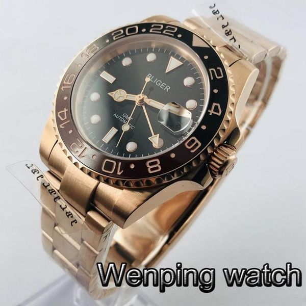 wristwatches 40mm men's mechanical watch rose gold case sapphire glass date window ceramic bezel gmt automatic, Slivery;brown
wristwatches 40mm men's mechanical watch rose gold case sapphire glass date window ceramic bezel gmt automatic, Slivery;brown