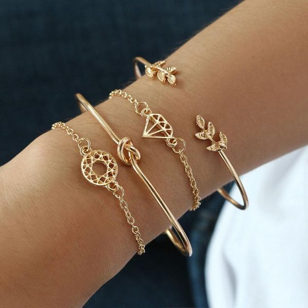 4pcs/set fashion women girl leaf shape knot simple adjustable hollow bangle bracelets lot metal initial bracelet set wholesale charm, Golden;silver
4pcs/set fashion women girl leaf shape knot simple adjustable hollow bangle bracelets lot metal initial bracelet set wholesale charm, Golden;silver