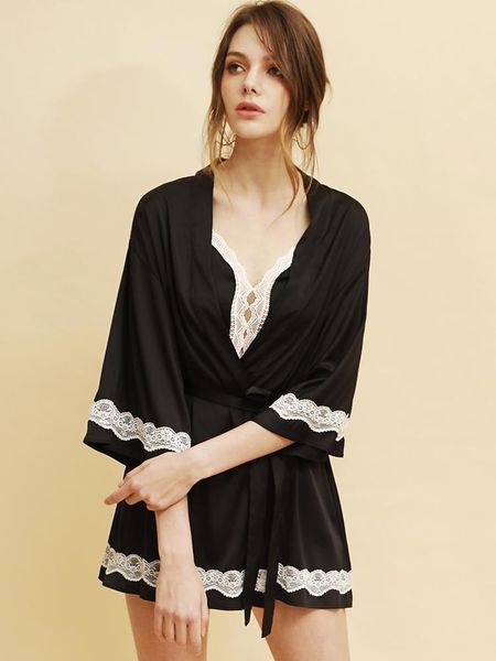 women's sleepwear shirt summer women cotton pajamas lace satin set bedroom bath nuisette underwear by50sy, Black;red
women's sleepwear shirt summer women cotton pajamas lace satin set bedroom bath nuisette underwear by50sy, Black;red