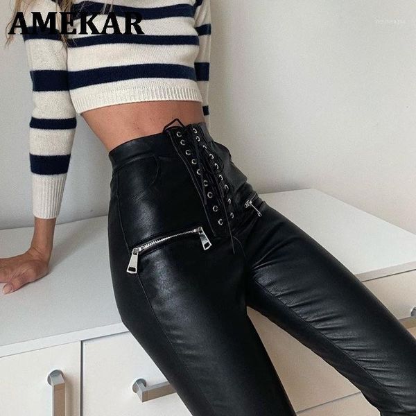 women's pants & capris insta black faux pu leather pencil lace up high waist slim skinny streetwear autumn casual trousers women 2021, Black;white
women's pants & capris insta black faux pu leather pencil lace up high waist slim skinny streetwear autumn casual trousers women 2021, Black;white