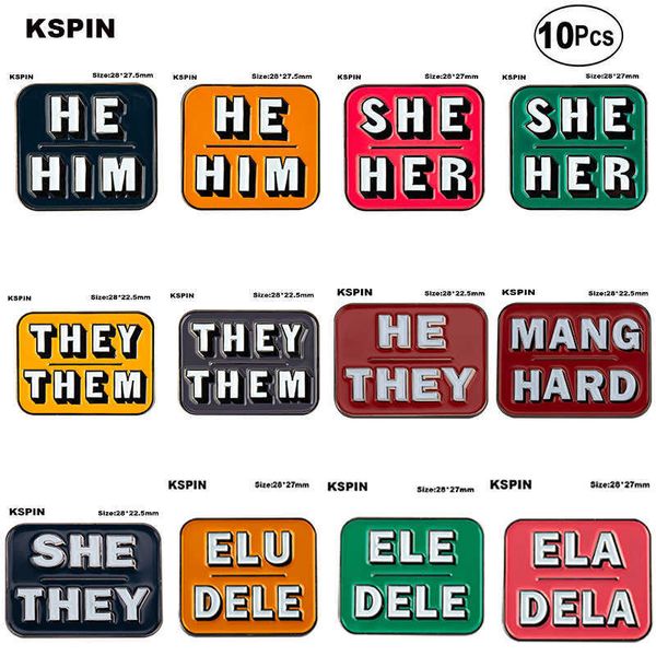 they them she her he him badge lapel pin flag badge brooch pins badges 10pcs a lot, Gray