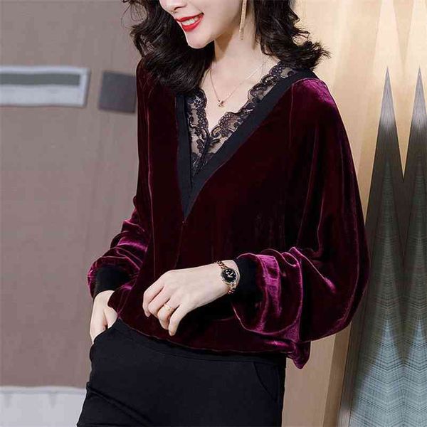 autumn winter women blouse velvet shirts vintage long-sleeved lace v-neck blouses casual loose ladies female clothes 210401, White
autumn winter women blouse velvet shirts vintage long-sleeved lace v-neck blouses casual loose ladies female clothes 210401, White