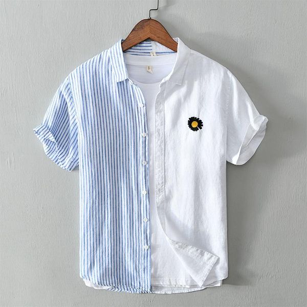 men's linen short sleeve shirt fashion colorblock embroidery casual shirts, White;black
men's linen short sleeve shirt fashion colorblock embroidery casual shirts, White;black