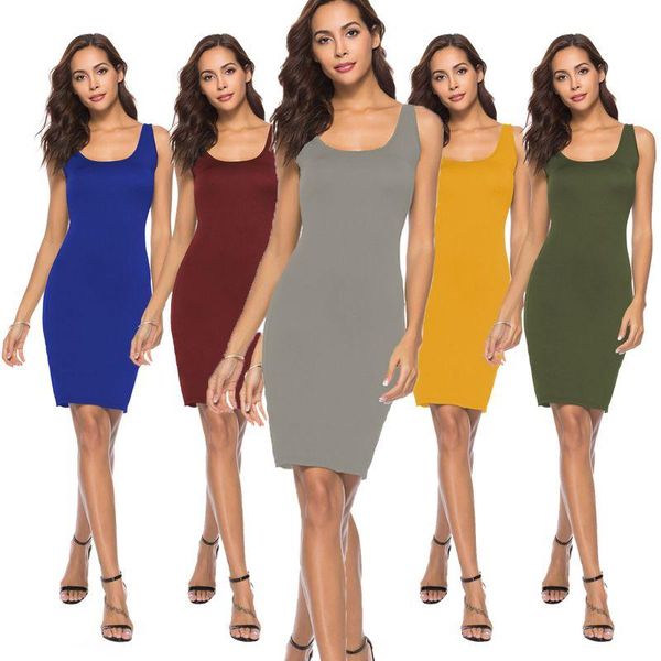 casual dresses summer women basic bodycon sleeveless pencil dress solid eye-catching midi high stretch o-neck, Black;gray
casual dresses summer women basic bodycon sleeveless pencil dress solid eye-catching midi high stretch o-neck, Black;gray