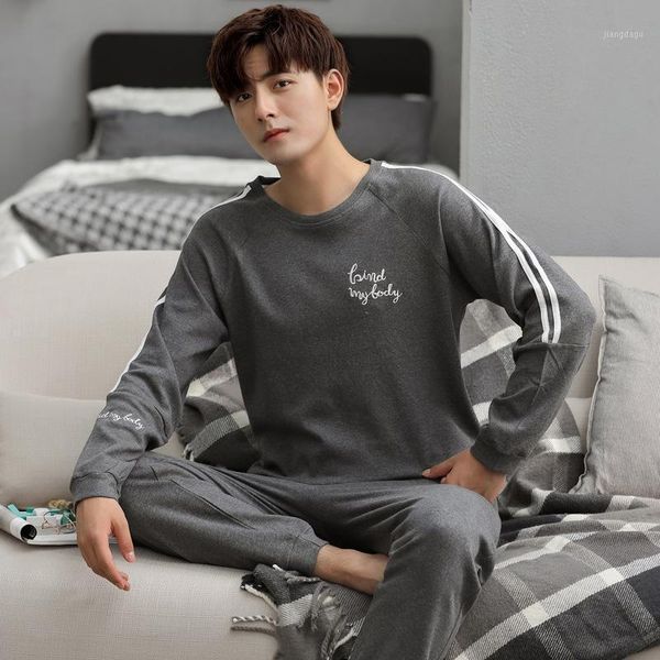 cotton letter embroidered pajamas men spring autumn sports and leisure plus size pigiama uomo winter home suits men's sleepwear, Black;brown 
cotton letter embroidered pajamas men spring autumn sports and leisure plus size pigiama uomo winter home suits men's sleepwear, Black;brown