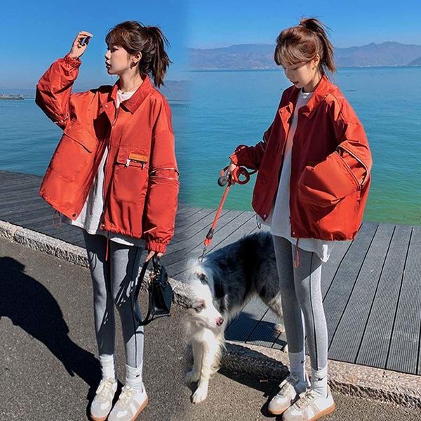 red coat 2021 female spring and autumn short korean version loose little ins tidal street tooling windbreaker women's jackets, Black;brown
red coat 2021 female spring and autumn short korean version loose little ins tidal street tooling windbreaker women's jackets, Black;brown