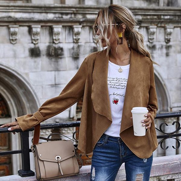 women's autumn and winter solid color big lapel suede long sleeve open stitch coat jackets, Black;brown
women's autumn and winter solid color big lapel suede long sleeve open stitch coat jackets, Black;brown