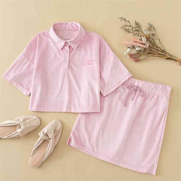 women summer suit sets casual pink turn down collar short sleeve t shirts and elastic waist skirts girls skirt suits 210524, White
women summer suit sets casual pink turn down collar short sleeve t shirts and elastic waist skirts girls skirt suits 210524, White