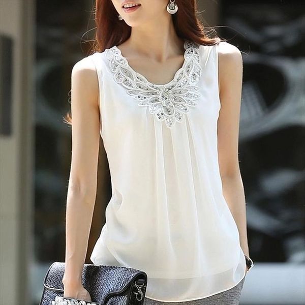 summer white sleveless blusas womens blouses mujer de moda beading v neck chiffon shirt d153
summer white sleveless blusas womens blouses mujer de moda beading v neck chiffon shirt d153
