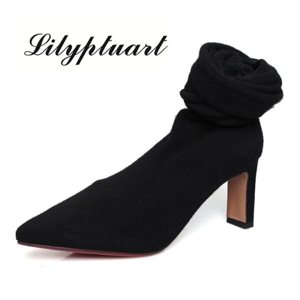 knitted wool material tpr soles elastic socks boots simple style pointed high-heeled thick with fashion women, Black
knitted wool material tpr soles elastic socks boots simple style pointed high-heeled thick with fashion women, Black