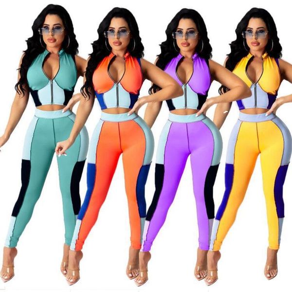 summer street trend patchwork sleeveless two-piece slim zipper vest ladies sportswear tight bike pants women's two piece, White
summer street trend patchwork sleeveless two-piece slim zipper vest ladies sportswear tight bike pants women's two piece, White