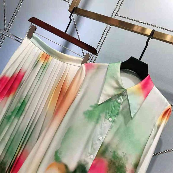dress seqinyy elegant suit summer spring fashion design feminine runway shirt + plissado midi pink skirt green paint, White
dress seqinyy elegant suit summer spring fashion design feminine runway shirt + plissado midi pink skirt green paint, White