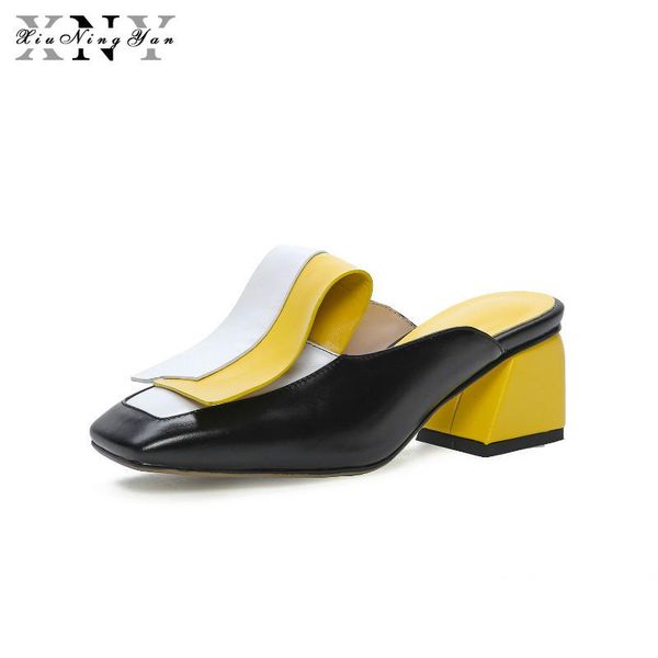 women pumps chunky mules ladies slippers footwear shallow solid slide square toe genuine leather shoes woman spring 2021 dress, Black
women pumps chunky mules ladies slippers footwear shallow solid slide square toe genuine leather shoes woman spring 2021 dress, Black