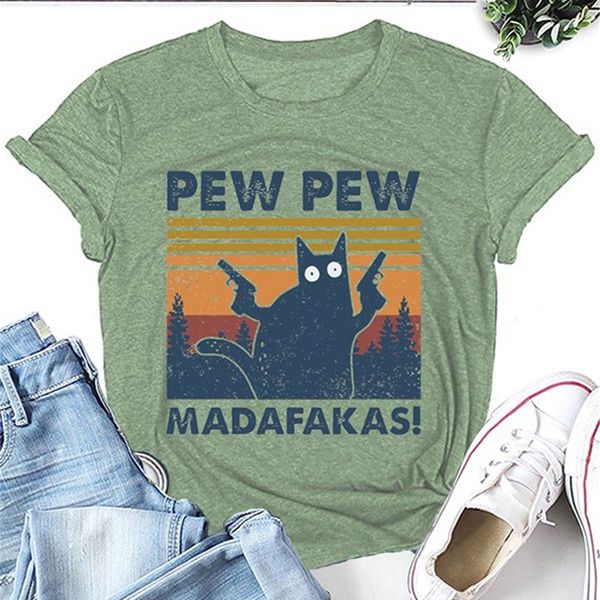women's pew funny t-shirt girl cat gangster with gun meme retro humor tee female 90s clothes, White
women's pew funny t-shirt girl cat gangster with gun meme retro humor tee female 90s clothes, White