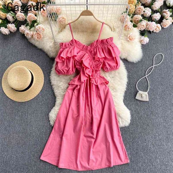 dresses women summer beach style spaghetti strap ruffles v-neck midi party dress slim fashion wild chic vestidos 210531, Black;gray
dresses women summer beach style spaghetti strap ruffles v-neck midi party dress slim fashion wild chic vestidos 210531, Black;gray