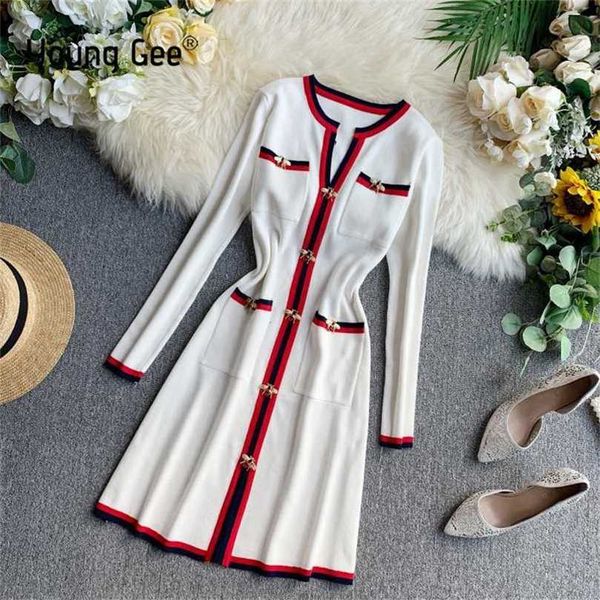 young gee autumn women fashion knitted dress long-sleeved v-neck ladies pullovers winter vintage bee buttons sweater dresses 211119, Black;gray
young gee autumn women fashion knitted dress long-sleeved v-neck ladies pullovers winter vintage bee buttons sweater dresses 211119, Black;gray