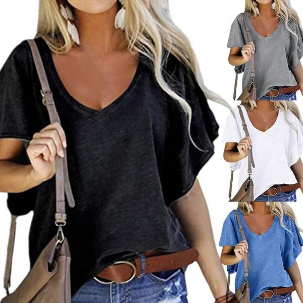 summer women's v-neck solid color short sleeve casual loose pius size 2xl femmel t-shirt, White
summer women's v-neck solid color short sleeve casual loose pius size 2xl femmel t-shirt, White