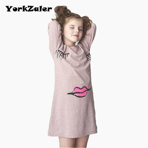 girl's dresses yorkzaler girls dress girl clothing autumn long sleeve print eyelashes mouth kids for party princess, Red;yellow