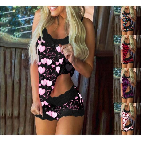 women's sleepwear 2021 printed lace suspender two piece suit for housewear pajamas, Black;red
women's sleepwear 2021 printed lace suspender two piece suit for housewear pajamas, Black;red