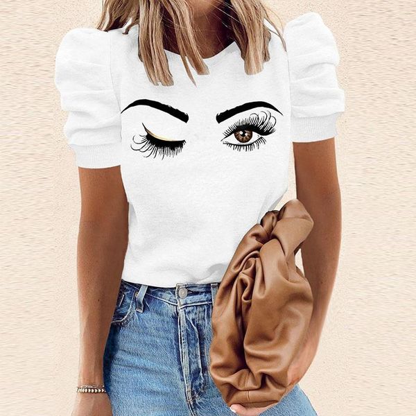 women's blouses & shirts 2021 summer fashion eyelashes printed shirt women casual o-neck pullover ladies elegant puff short sleeve blu, White
women's blouses & shirts 2021 summer fashion eyelashes printed shirt women casual o-neck pullover ladies elegant puff short sleeve blu, White