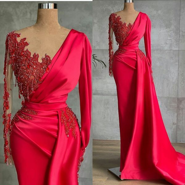 2021 red beading tassel evening dresses sheer jewel neck long sleeve mermaid prom dress party wear women robes de soirée, Black;red
2021 red beading tassel evening dresses sheer jewel neck long sleeve mermaid prom dress party wear women robes de soirée, Black;red