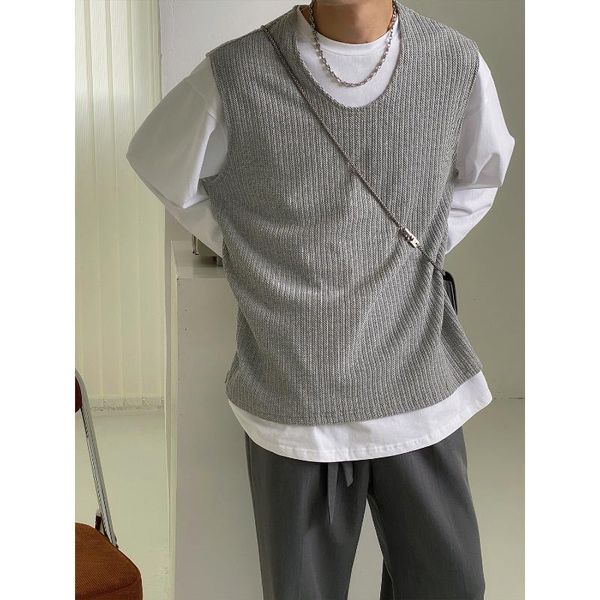 men's vests korean temperament round neck knit pullover all-match casual sleeveless sweater vest loose bottoming waistcoat, Black;white
men's vests korean temperament round neck knit pullover all-match casual sleeveless sweater vest loose bottoming waistcoat, Black;white