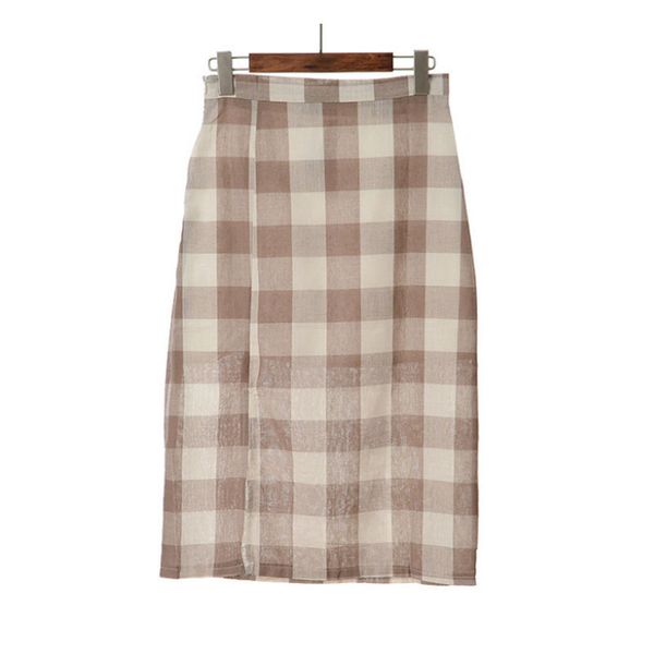 gray khaki plaid split knee length straight skirt empire high street summer s0080 210514, Black
gray khaki plaid split knee length straight skirt empire high street summer s0080 210514, Black