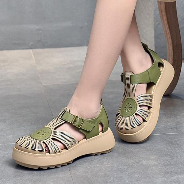 johnature genuine leather shoes women sandals mixed colors retro buckle strap 2021 wedges handmade concise platform, Black 
johnature genuine leather shoes women sandals mixed colors retro buckle strap 2021 wedges handmade concise platform, Black