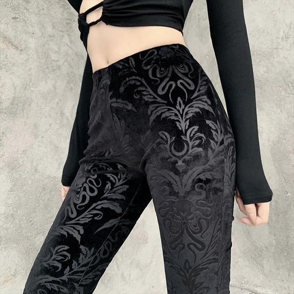retro gothic print black goth women capri harajuku high waist flared street punk trousers, Black;white
retro gothic print black goth women capri harajuku high waist flared street punk trousers, Black;white