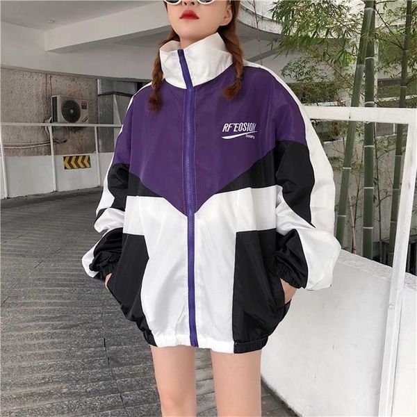 jacket patchwork color loose zippered stand collar tracksuit windbreaker coats hip hop female streetwear outwear 211109, Black;brown
jacket patchwork color loose zippered stand collar tracksuit windbreaker coats hip hop female streetwear outwear 211109, Black;brown