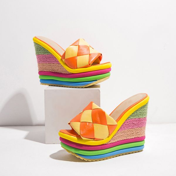 women slippers weaved wedges rainbow ladies high heels colorful sandals summer shoes plus size footwear pumps 2021 new, Black
women slippers weaved wedges rainbow ladies high heels colorful sandals summer shoes plus size footwear pumps 2021 new, Black