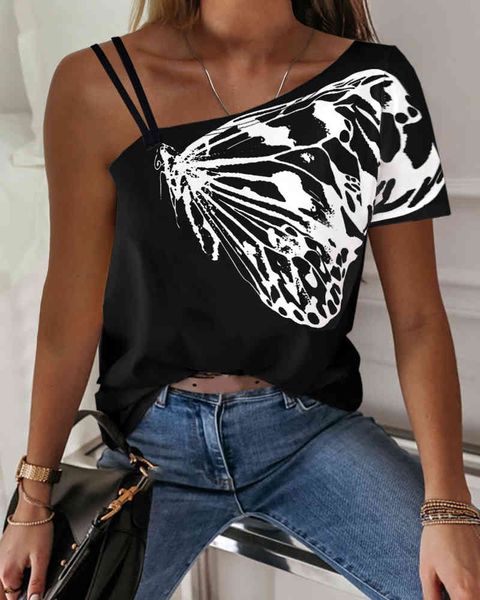 women summer elegant one shoulder butterfly print casual t-shirt lady short sleeve plus size oversize 210415, White
women summer elegant one shoulder butterfly print casual t-shirt lady short sleeve plus size oversize 210415, White