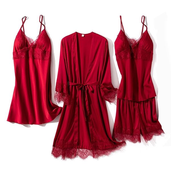 women's sleepwear 5pcs sleep suit lace kimono gown pajamas for women loose satin bathrobe intimate lingerie casual home cloth, Black;red
women's sleepwear 5pcs sleep suit lace kimono gown pajamas for women loose satin bathrobe intimate lingerie casual home cloth, Black;red