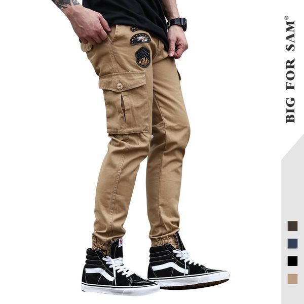 pants fashionable the autumn 2021 tide brand embroidered multi pocket corset slim fitting workwear trend men's jeans, Black 
pants fashionable the autumn 2021 tide brand embroidered multi pocket corset slim fitting workwear trend men's jeans, Black