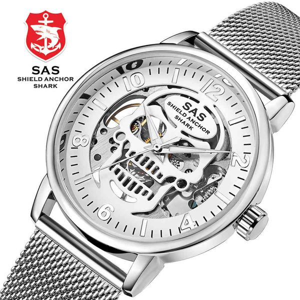 shark mechanical watch digital hollowed out fashion trend skeleton head man and woman lovers mesh band watch, Slivery;brown
shark mechanical watch digital hollowed out fashion trend skeleton head man and woman lovers mesh band watch, Slivery;brown