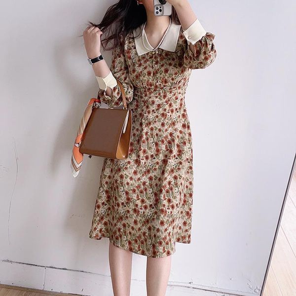 spring vintage print long sleeve woman dress elegant slim waist robe femme sweet flounced edge vestido feminino 2021 casual dresses, Black;gray
spring vintage print long sleeve woman dress elegant slim waist robe femme sweet flounced edge vestido feminino 2021 casual dresses, Black;gray